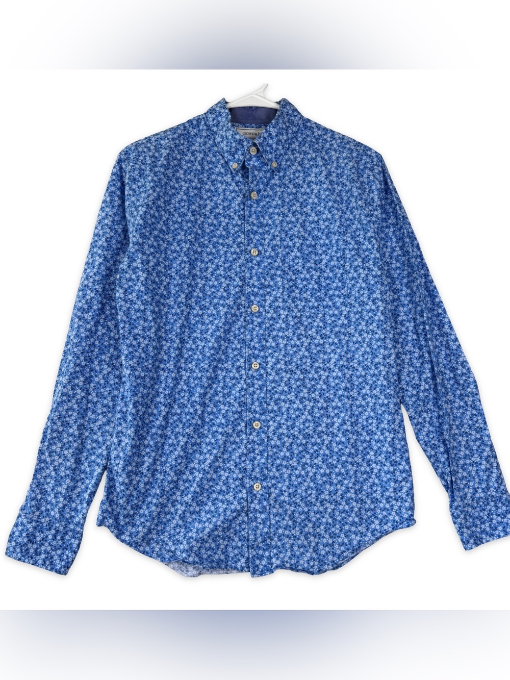 Crown Ivy Stretch Button Down Shirt Mens S Small Blue Floral Long Sleeve